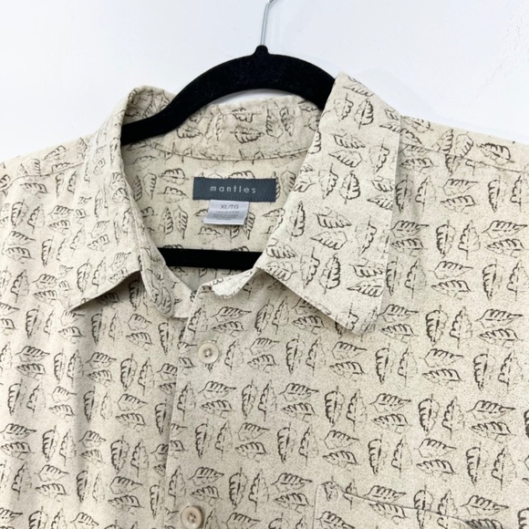 Mantles 100% silk beige leaf print short sleeve shirt XL - Picture 6 of 11